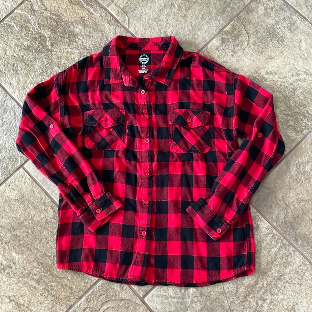 + WONDER NATION + Girls Buffalo Plaid Button Down Shirt